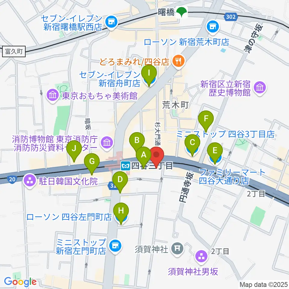 四谷ロータス周辺のコンビニエンスストア一覧地図