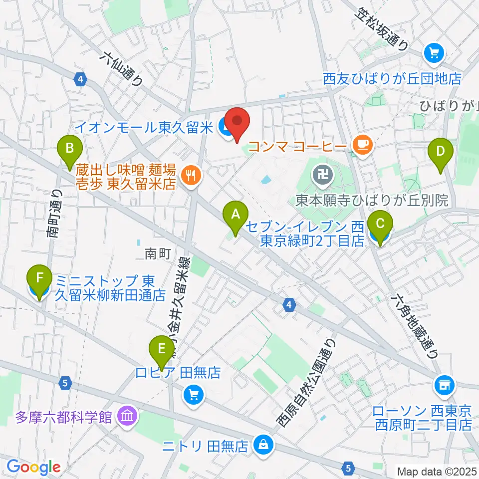 山野楽器 イオンモール東久留米店周辺のコンビニエンスストア一覧地図