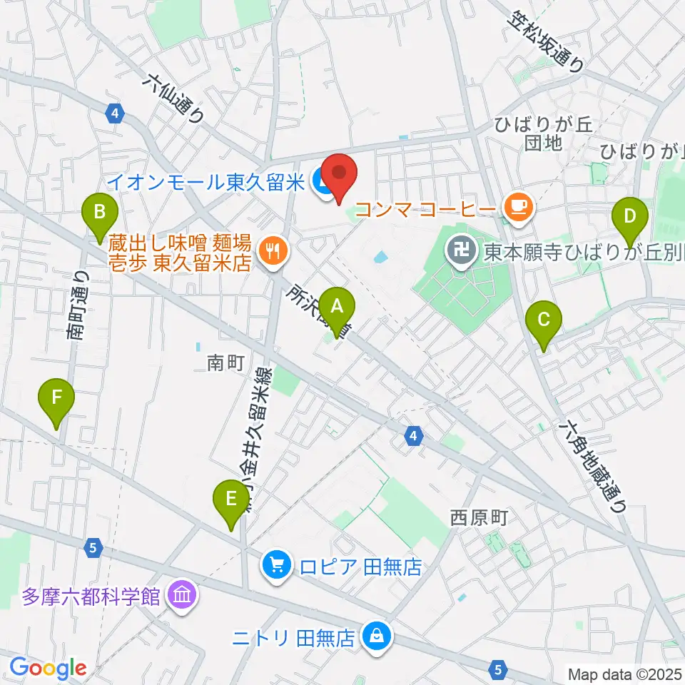 山野楽器 イオンモール東久留米店周辺のコンビニエンスストア一覧地図