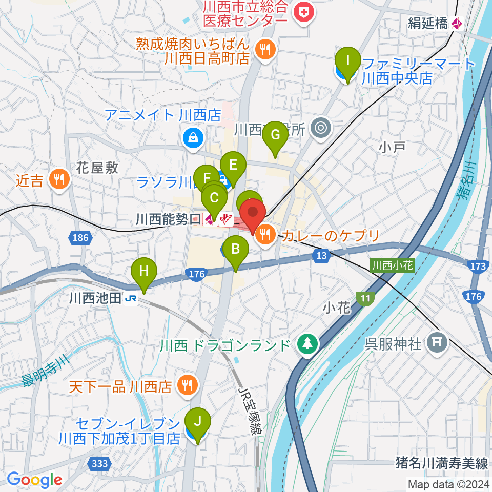 ハセガワ楽器 川西第2センター周辺のコンビニエンスストア一覧地図