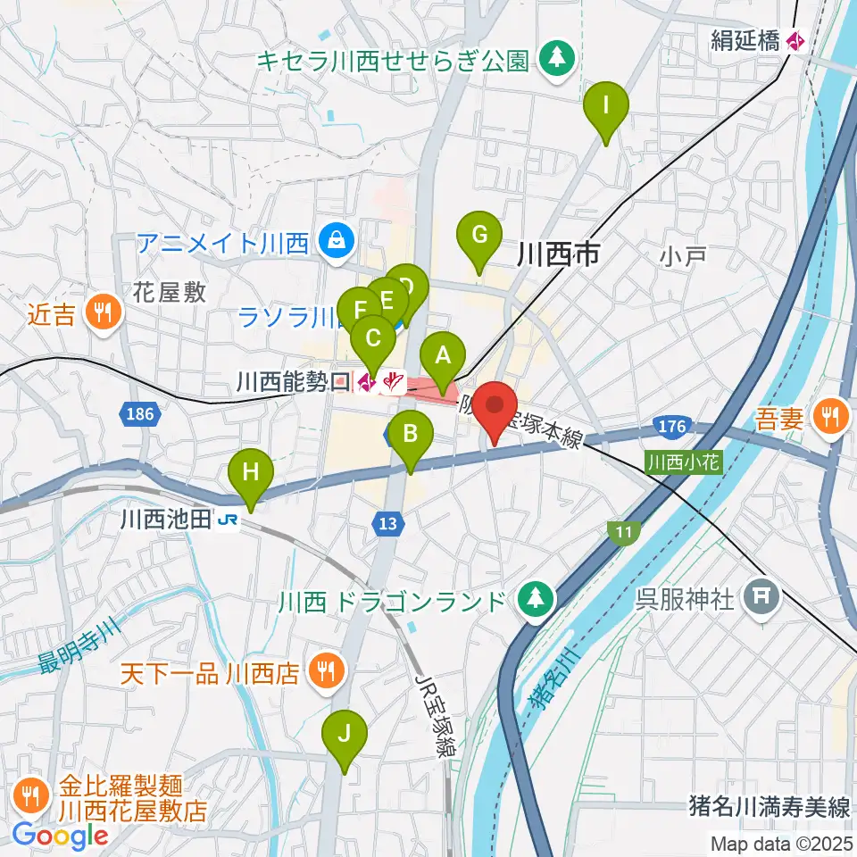 ハセガワ楽器 川西第1センター周辺のコンビニエンスストア一覧地図