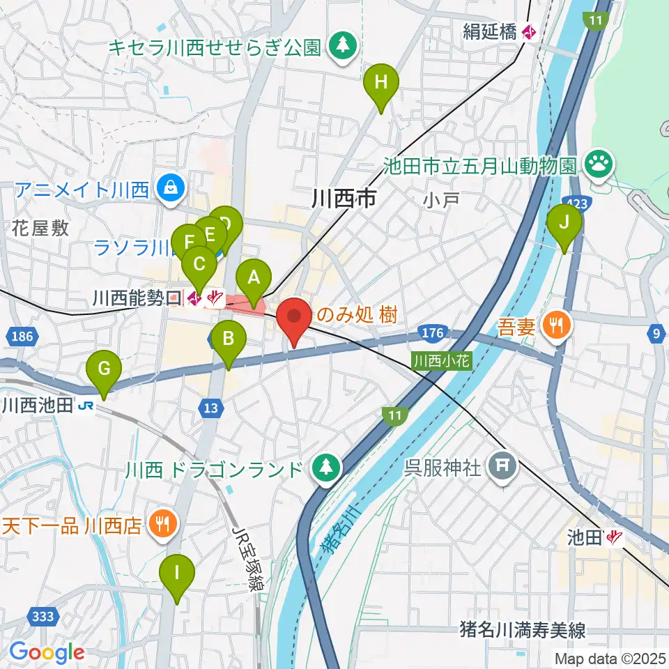 ハセガワ楽器 川西第1センター周辺のコンビニエンスストア一覧地図