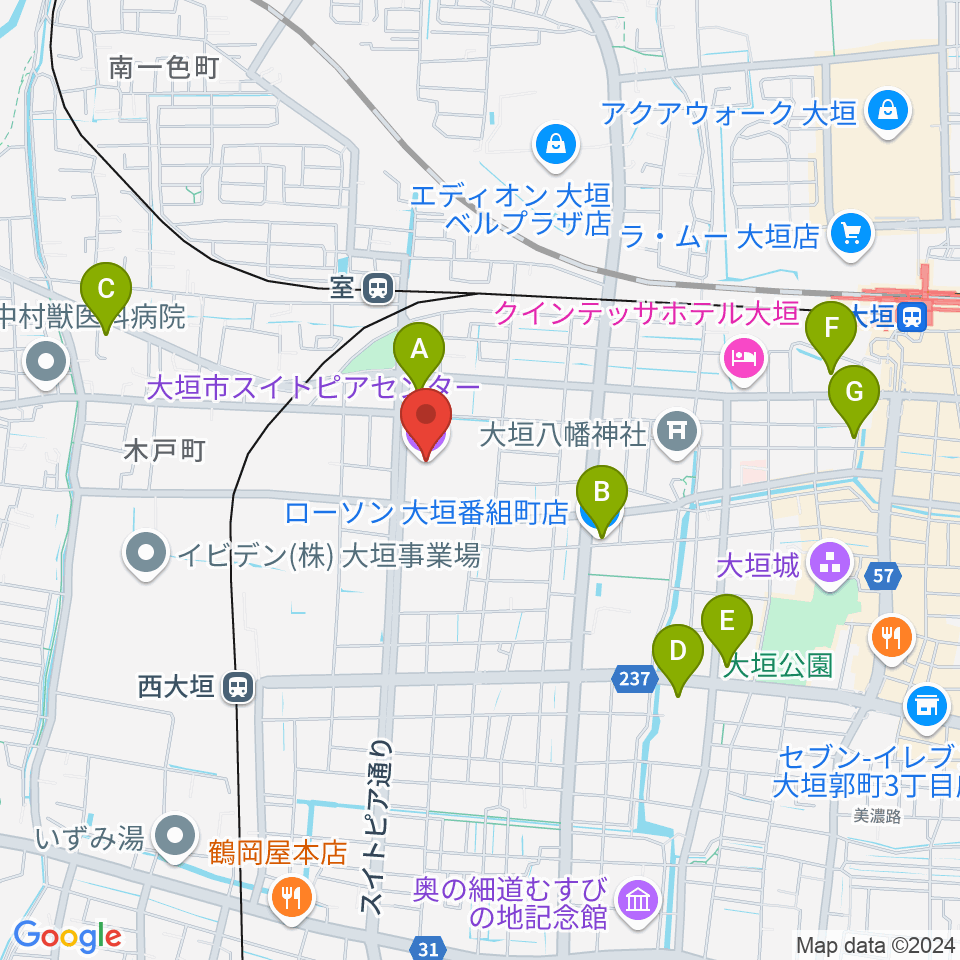 大垣市スイトピアセンター周辺のコンビニエンスストア一覧地図