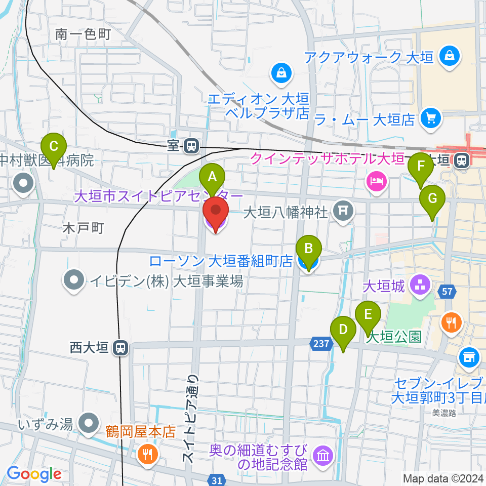 大垣市スイトピアセンター周辺のコンビニエンスストア一覧地図