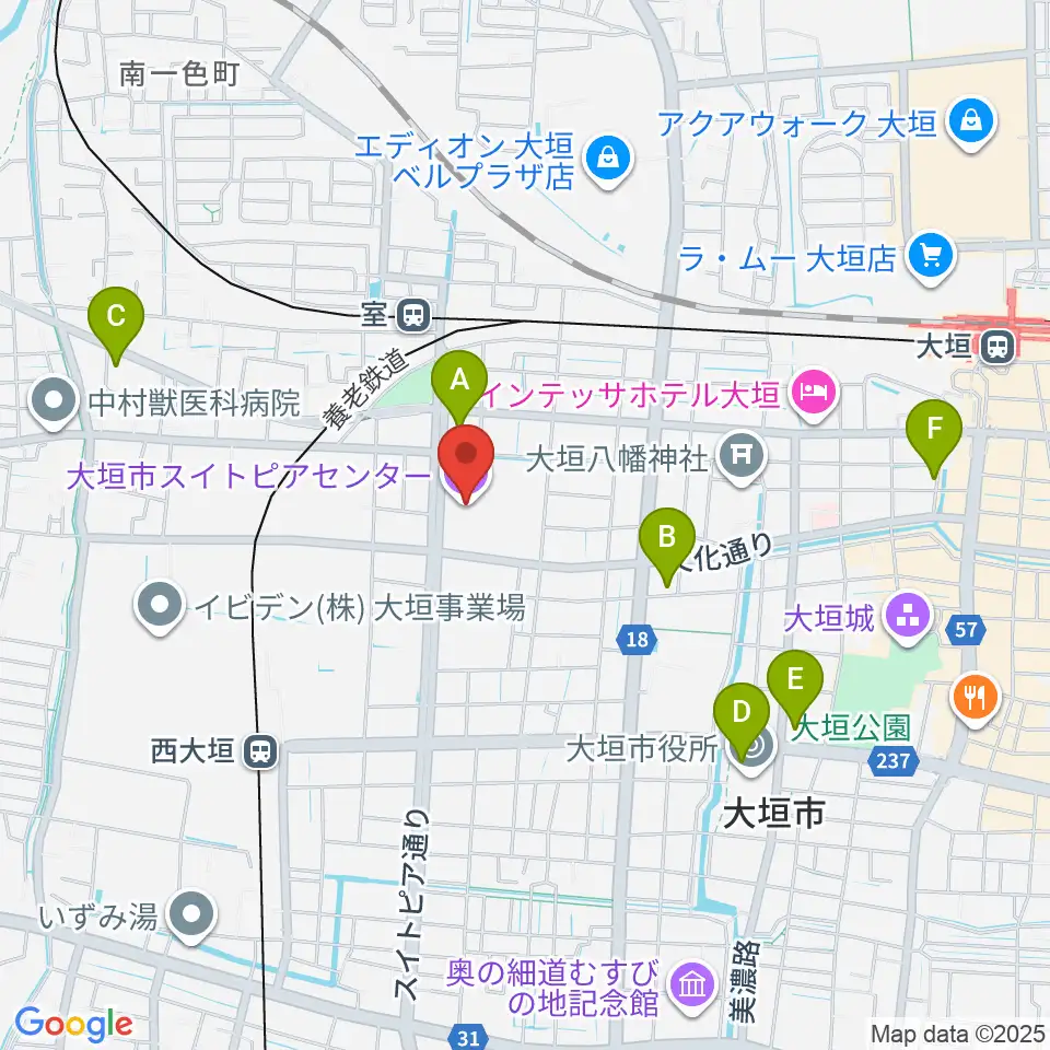 大垣市スイトピアセンター周辺のコンビニエンスストア一覧地図