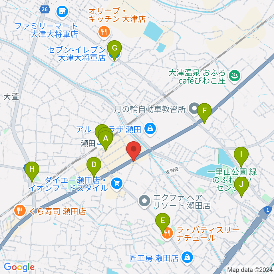 ロマン楽器 瀬田ショップ周辺のコンビニエンスストア一覧地図