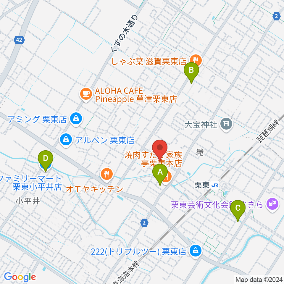 ロマン楽器 ユニスタイル栗東周辺のコンビニエンスストア一覧地図