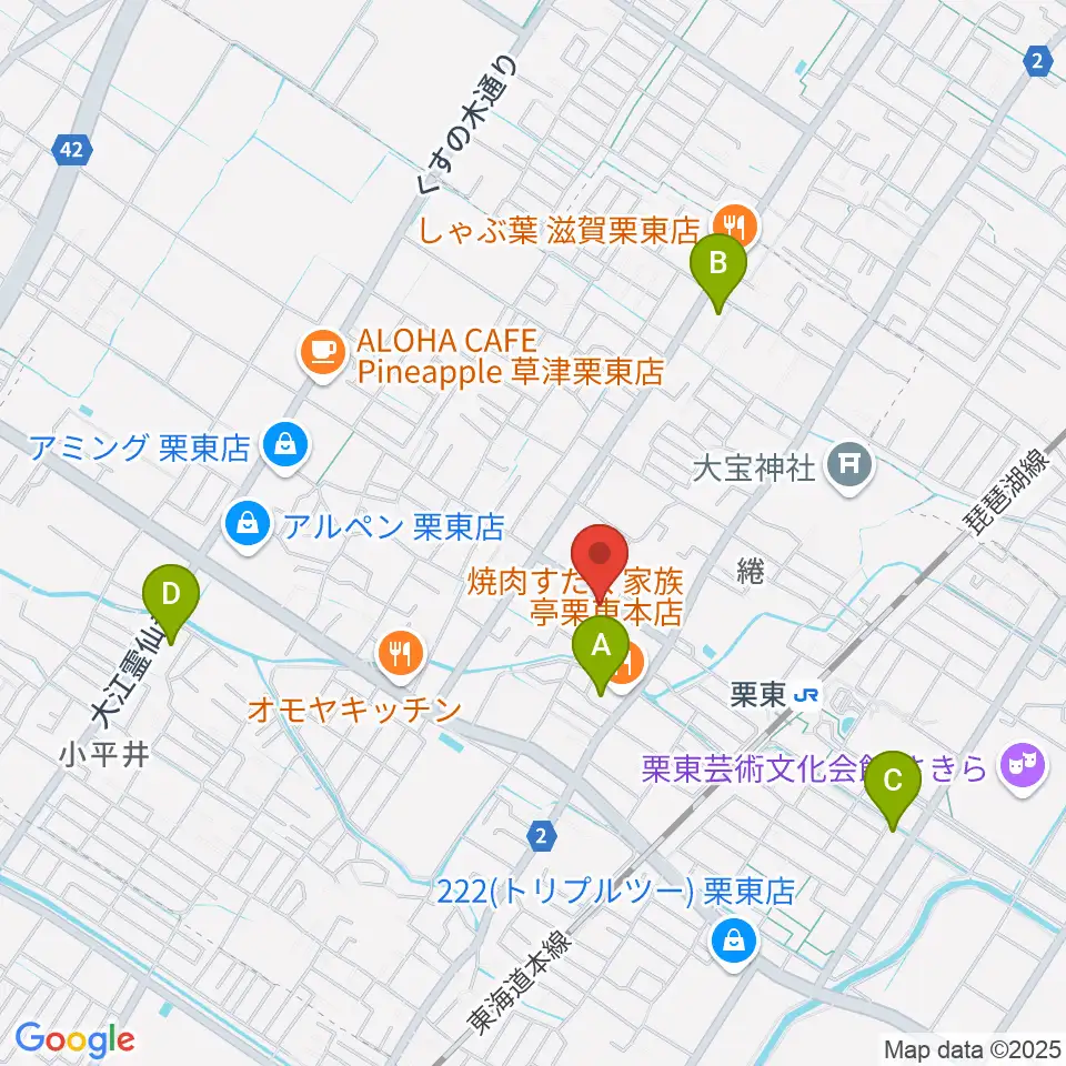 ロマン楽器 ユニスタイル栗東周辺のコンビニエンスストア一覧地図