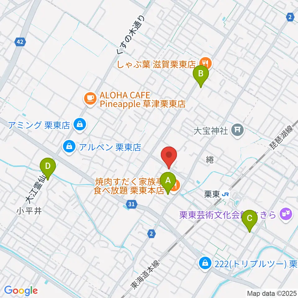 ロマン楽器 ユニスタイル栗東周辺のコンビニエンスストア一覧地図