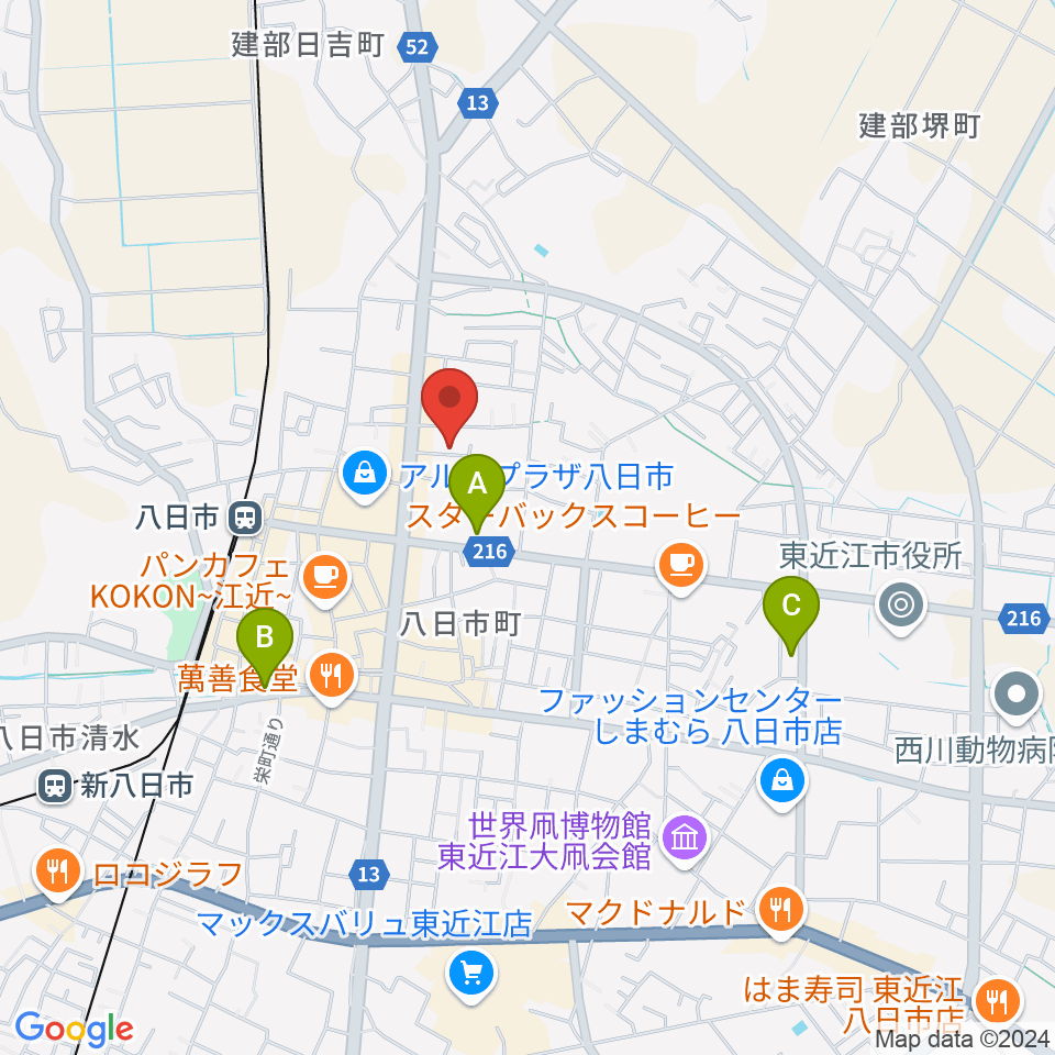 昭和堂楽器 八日市センター教室周辺のコンビニエンスストア一覧地図