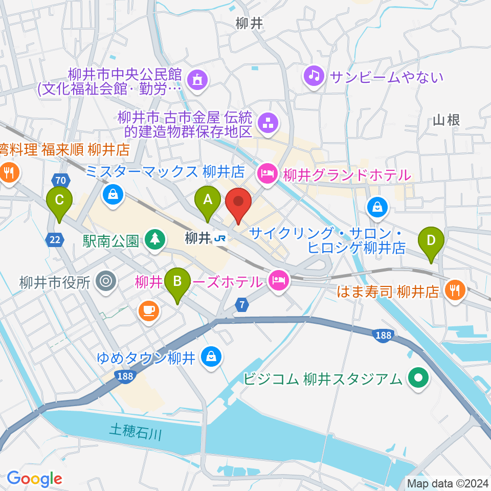 ふちだ楽器店 柳井音楽センター周辺のコンビニエンスストア一覧地図