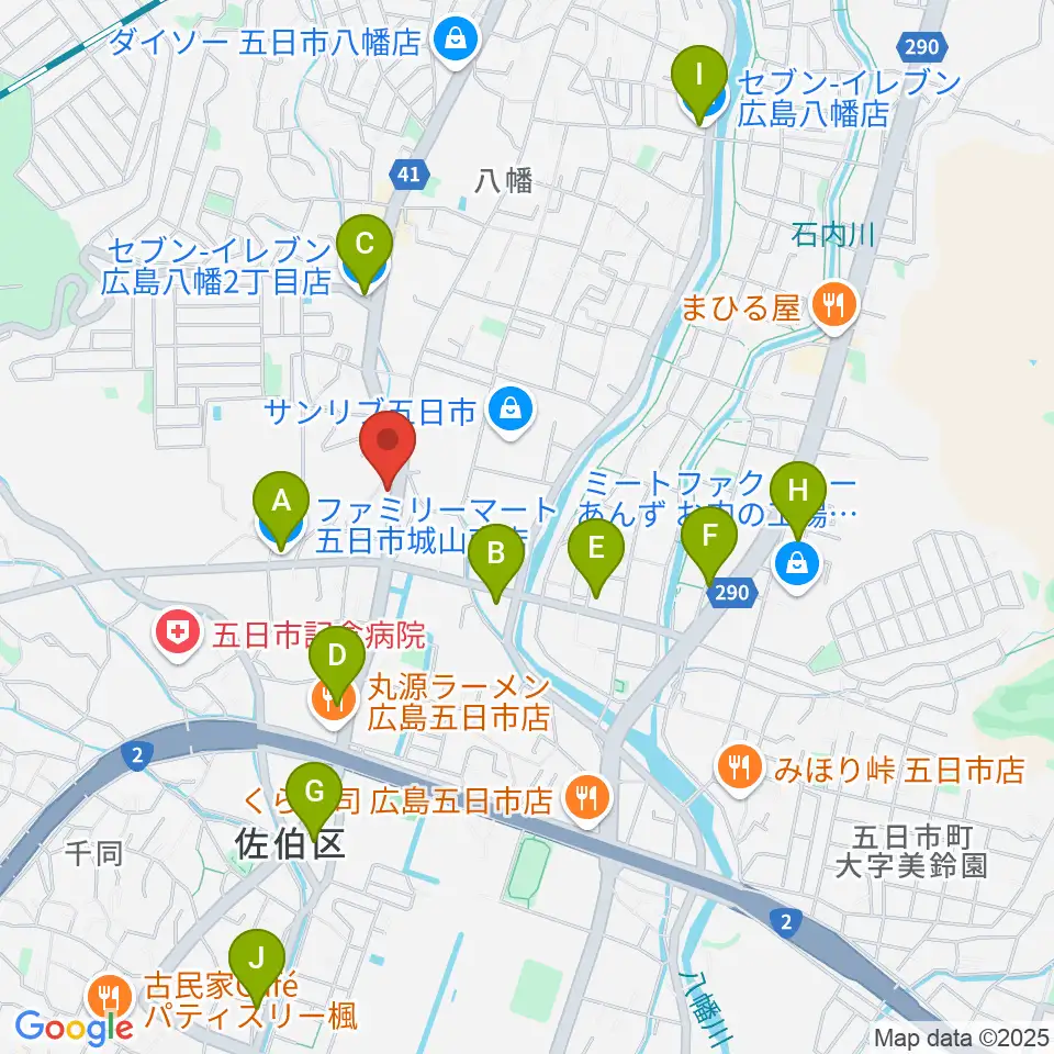 ふちだ楽器店 八幡センター周辺のコンビニエンスストア一覧地図