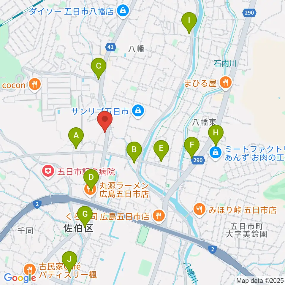 ふちだ楽器店 八幡センター周辺のコンビニエンスストア一覧地図