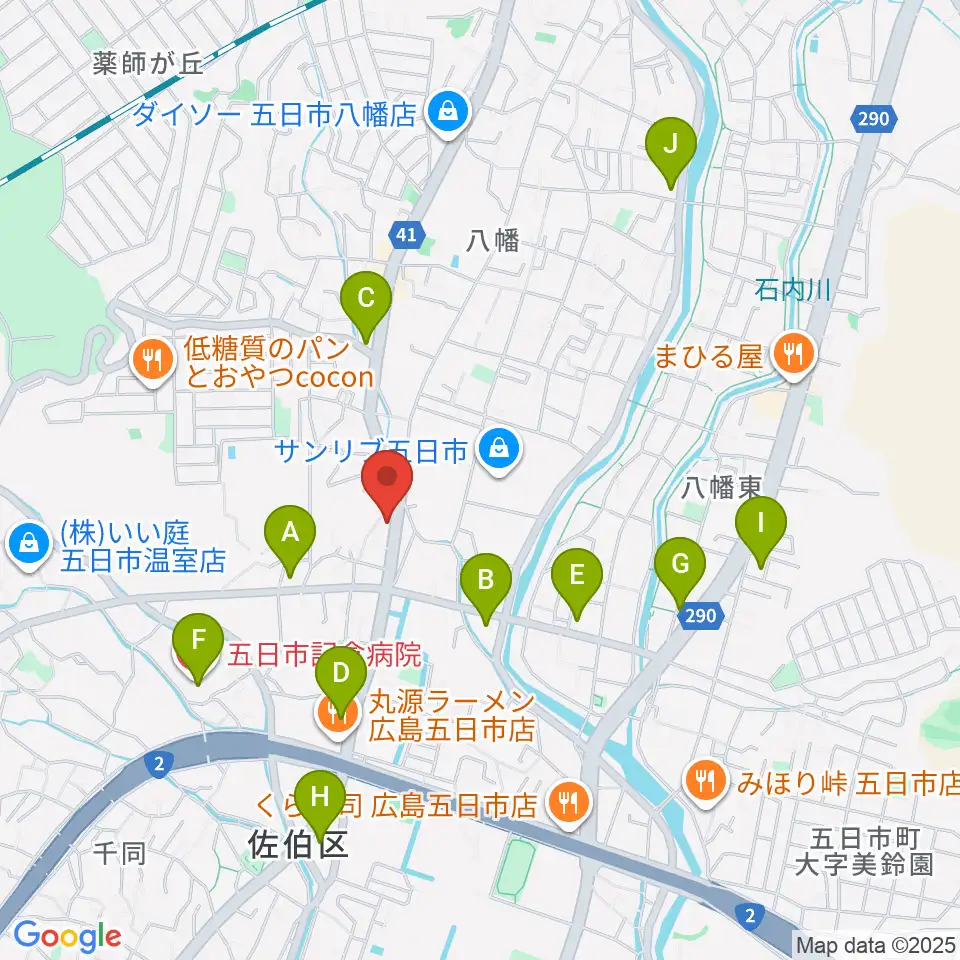 ふちだ楽器店 八幡センター周辺のコンビニエンスストア一覧地図