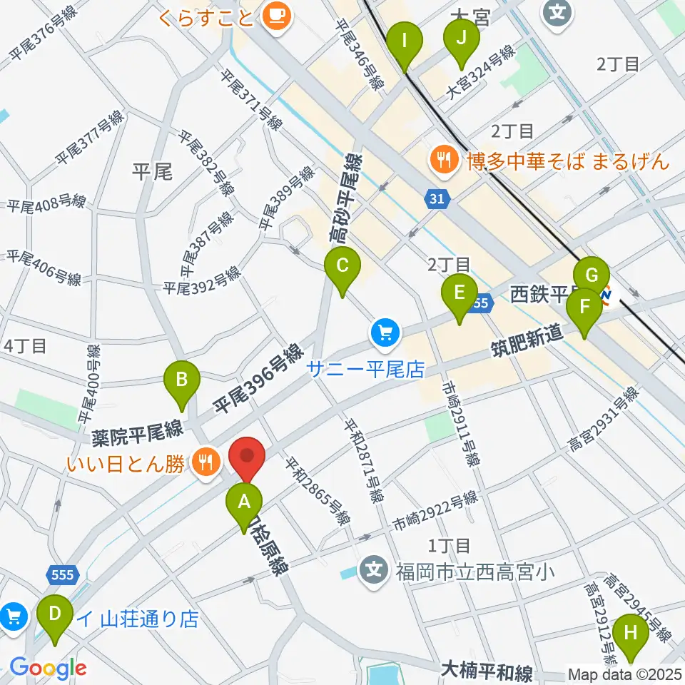 フカノ楽器店 平尾ピアノ教室周辺のコンビニエンスストア一覧地図