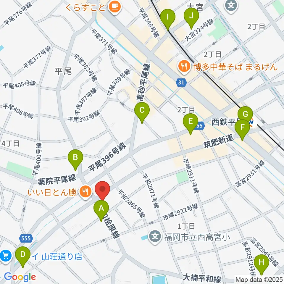 フカノ楽器店 平尾ピアノ教室周辺のコンビニエンスストア一覧地図