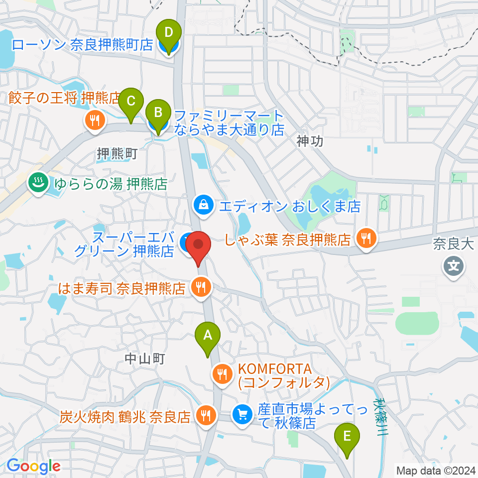 天理楽器 奈良店周辺のコンビニエンスストア一覧地図