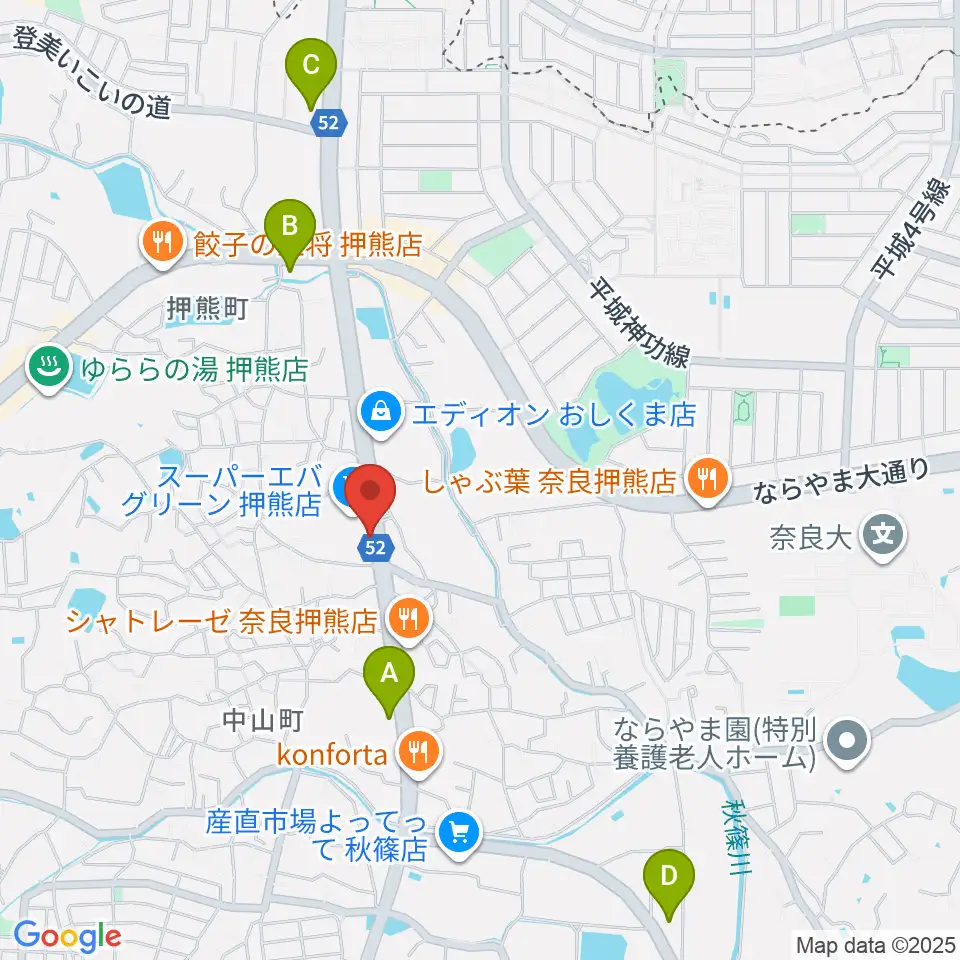 天理楽器 奈良店周辺のコンビニエンスストア一覧地図