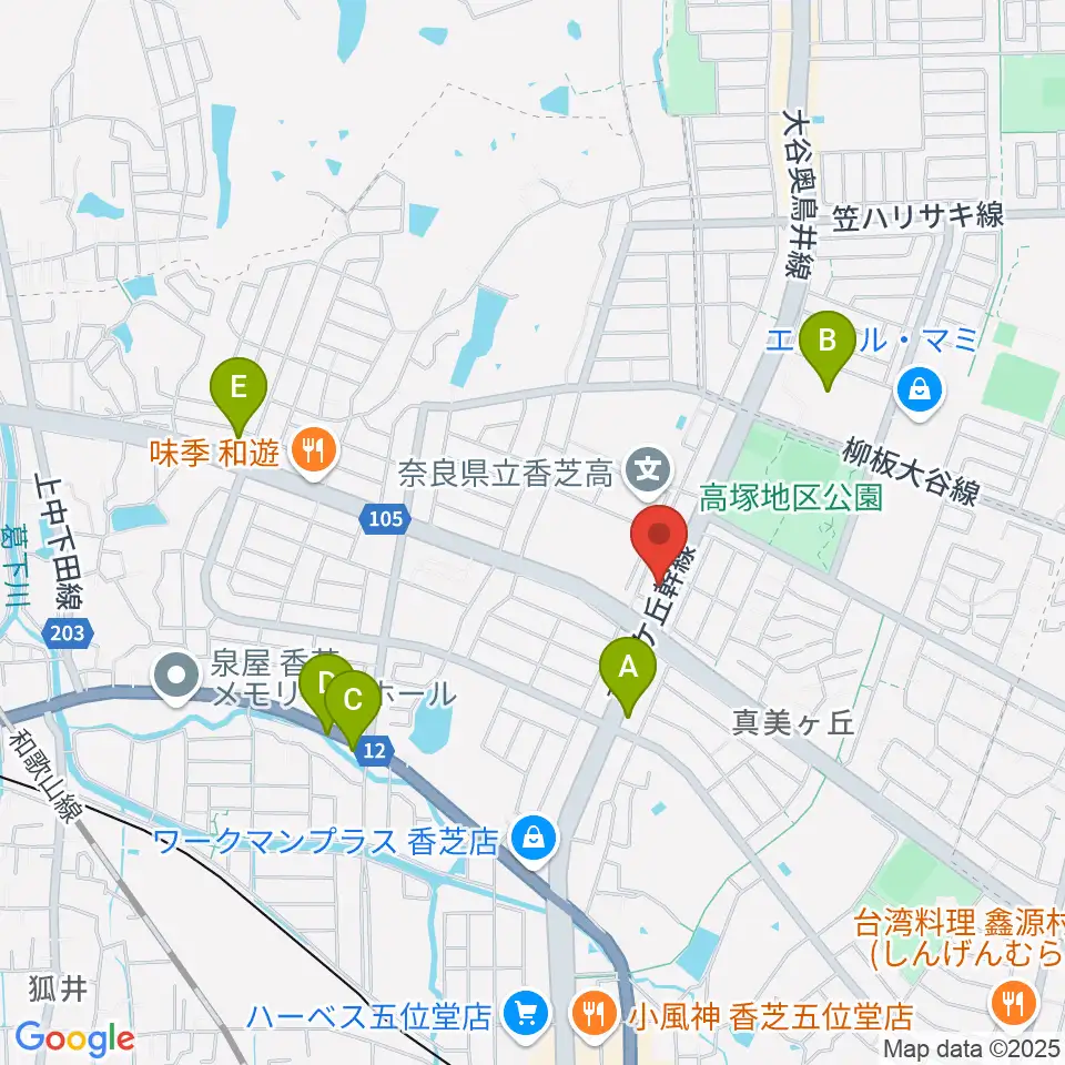 天理楽器 香芝店周辺のコンビニエンスストア一覧地図