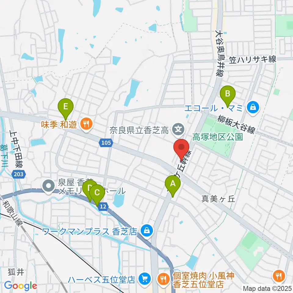 天理楽器 香芝店周辺のコンビニエンスストア一覧地図