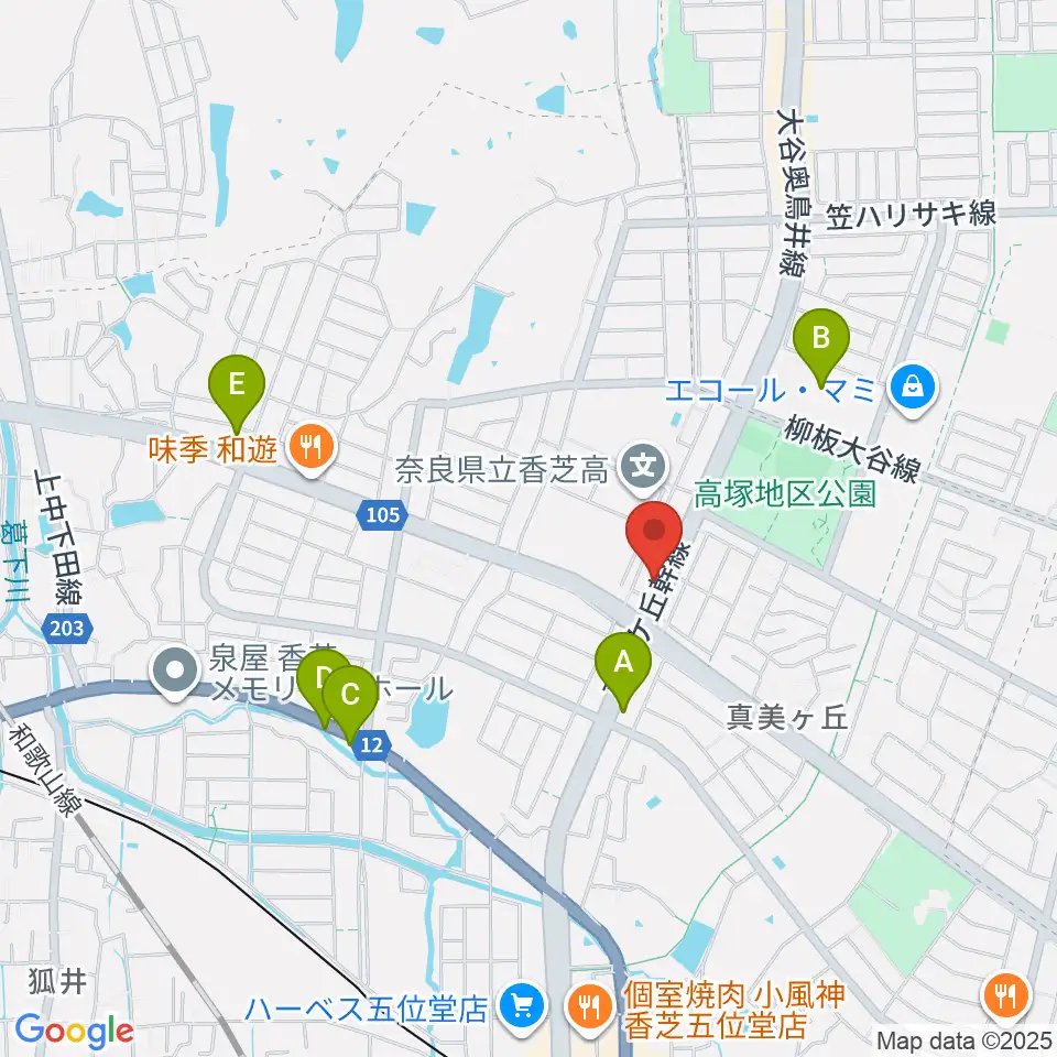 天理楽器 香芝店周辺のコンビニエンスストア一覧地図