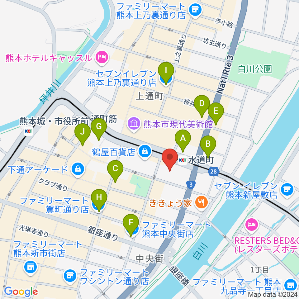 鶴屋ホール周辺のコンビニエンスストア一覧地図