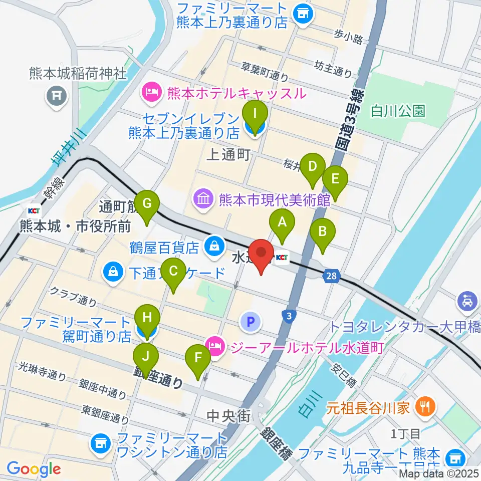 鶴屋ホール周辺のコンビニエンスストア一覧地図