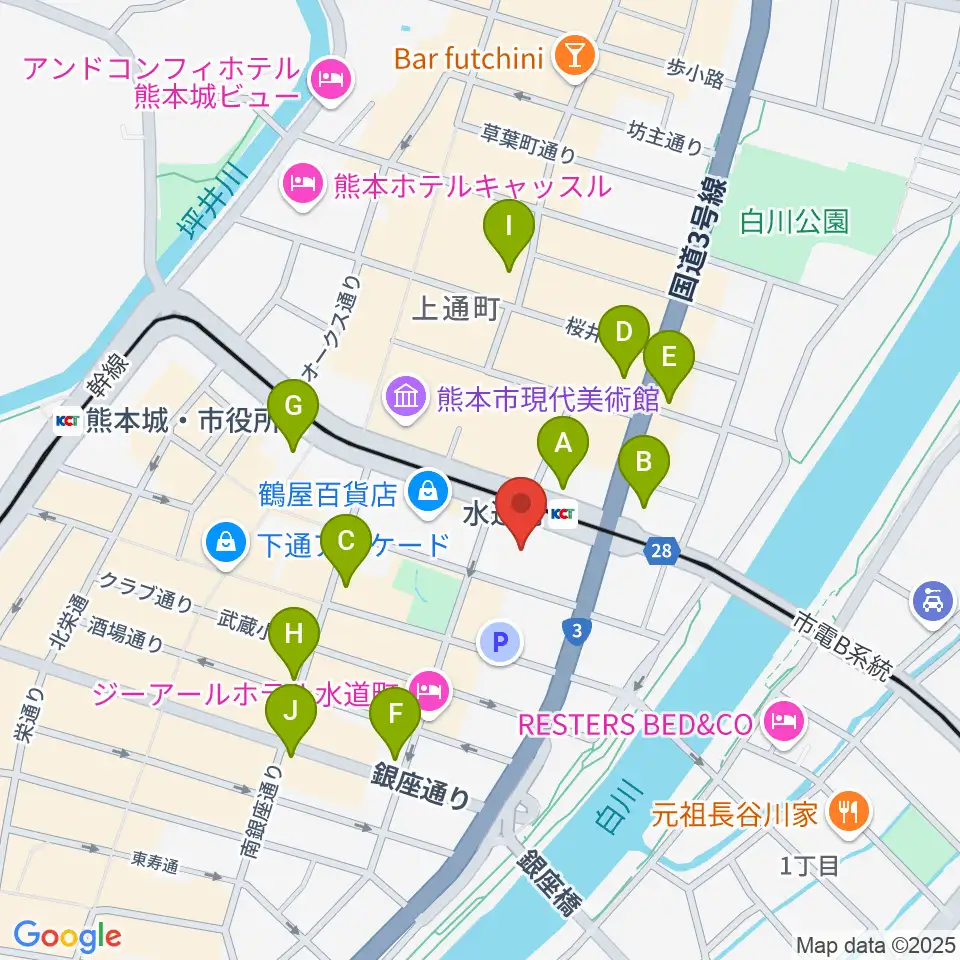 鶴屋ホール周辺のコンビニエンスストア一覧地図