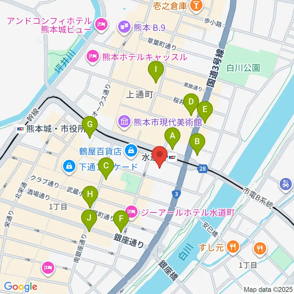 鶴屋ホール周辺のコンビニエンスストア一覧地図