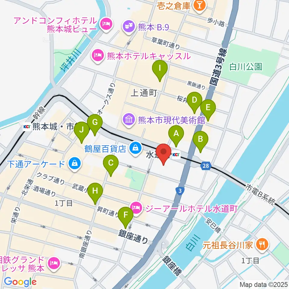 鶴屋ホール周辺のコンビニエンスストア一覧地図