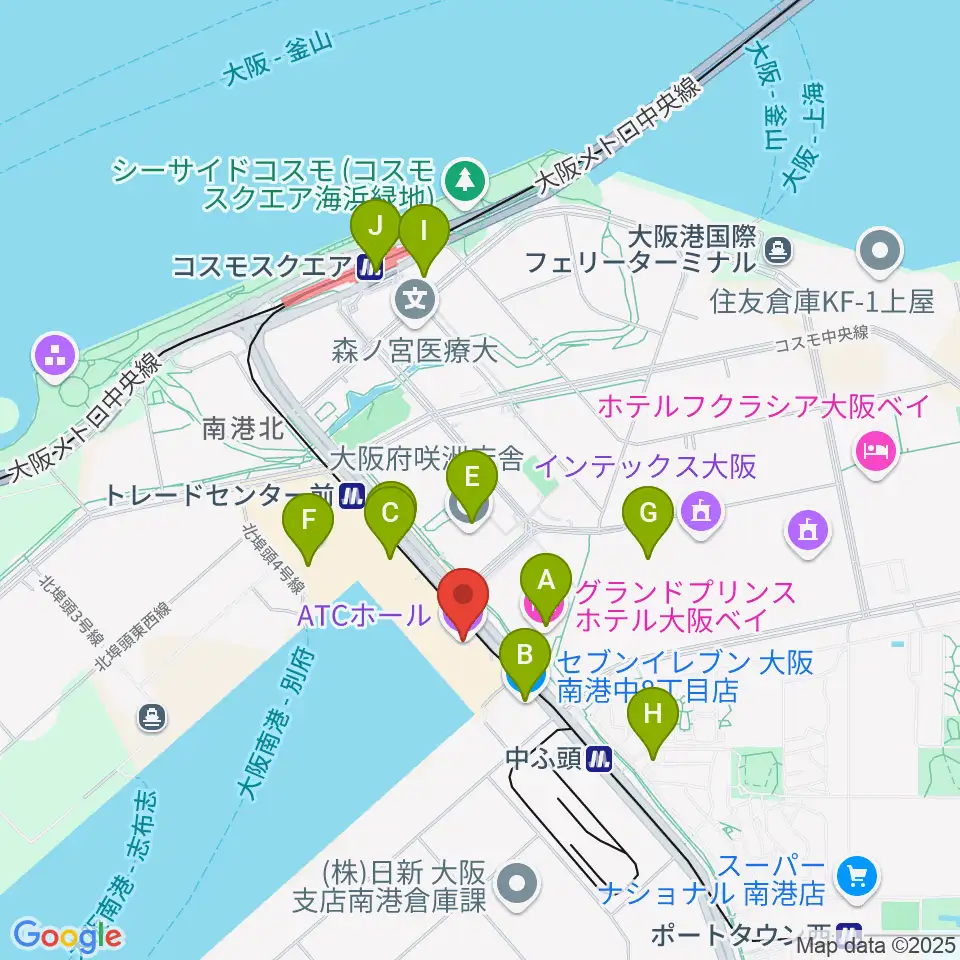 ATCホール周辺のコンビニエンスストア一覧地図
