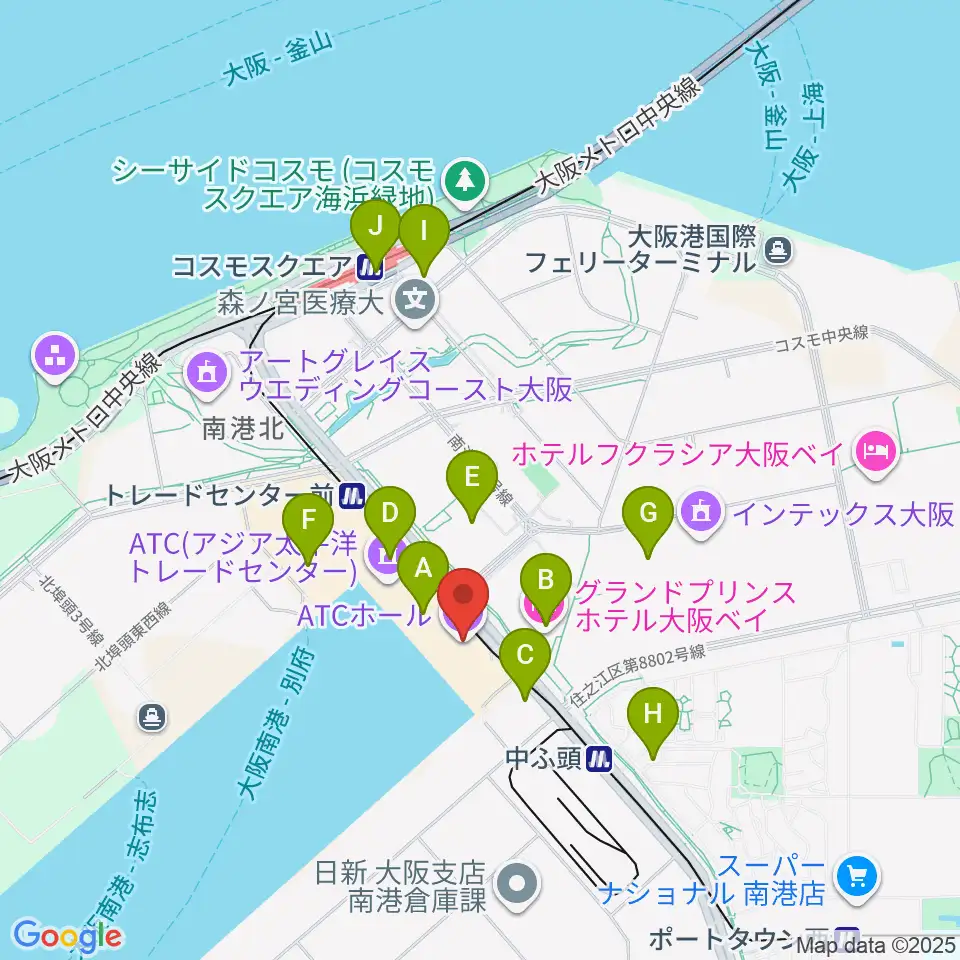 ATCホール周辺のコンビニエンスストア一覧地図