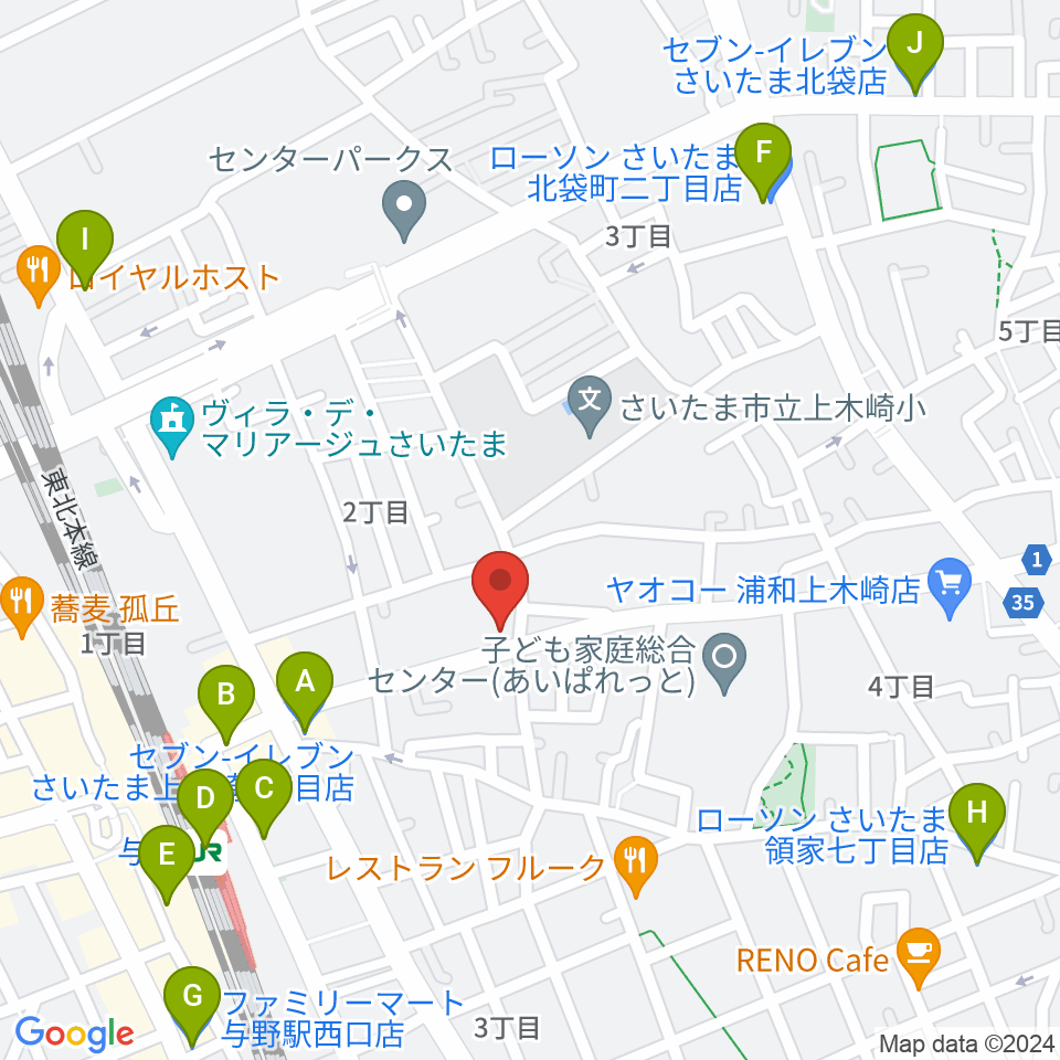柏屋楽器 木崎ミュージックセンター周辺のコンビニエンスストア一覧地図