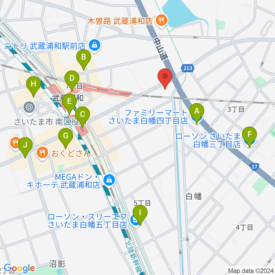 柏屋楽器 武蔵浦和ミュージックセンター周辺のコンビニエンスストア一覧地図