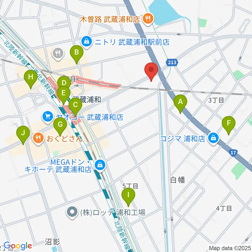 柏屋楽器 武蔵浦和ミュージックセンター周辺のコンビニエンスストア一覧地図
