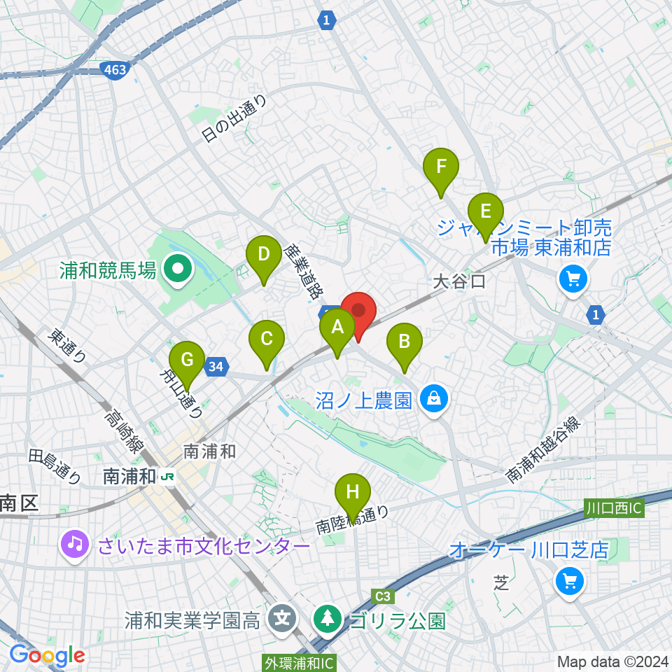 柏屋楽器 ミュージックサロン浦和南周辺のコンビニエンスストア一覧地図