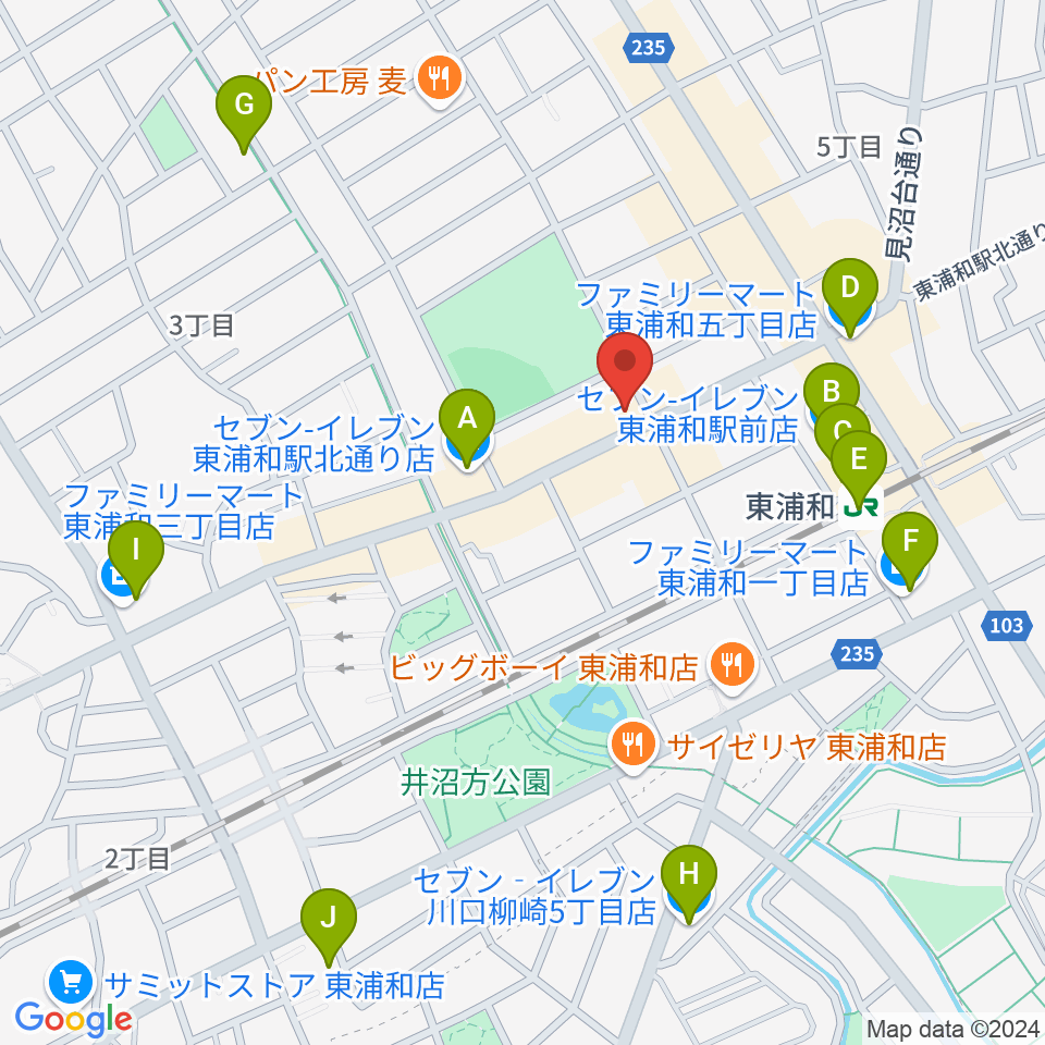 柏屋楽器 東浦和ミュージックセンター周辺のコンビニエンスストア一覧地図