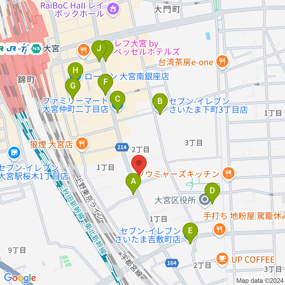 柏屋楽器 大宮センター周辺のコンビニエンスストア一覧地図