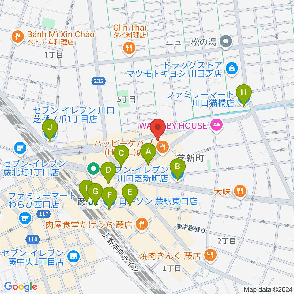 柏屋楽器 蕨ミュージックセンター周辺のコンビニエンスストア一覧地図