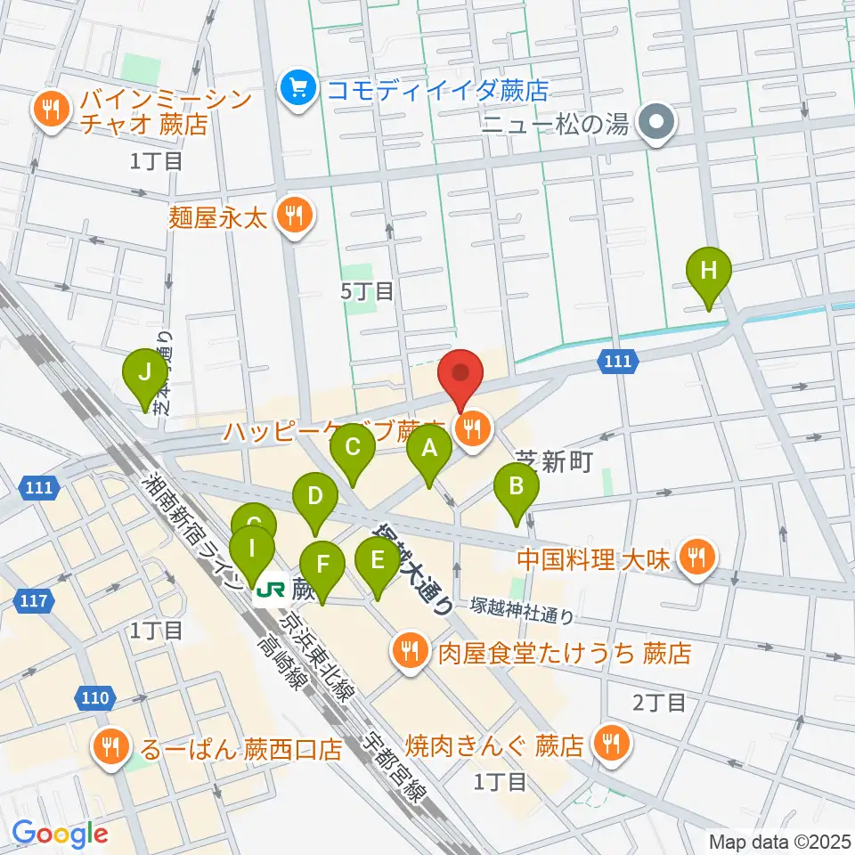 柏屋楽器 蕨ミュージックセンター周辺のコンビニエンスストア一覧地図