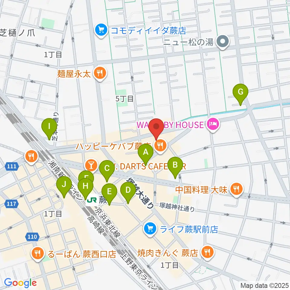 柏屋楽器 蕨ミュージックセンター周辺のコンビニエンスストア一覧地図