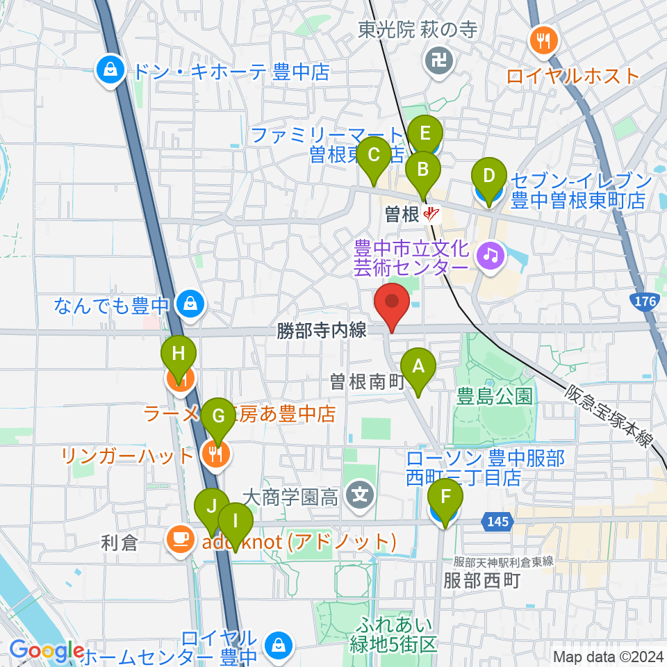 曽根ライブカフェアレサ周辺のコンビニエンスストア一覧地図