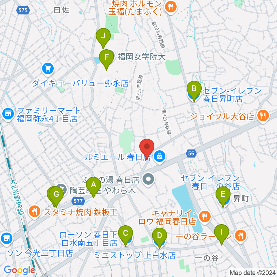 フカノ楽器店 春日ピアノ教室周辺のコンビニエンスストア一覧地図