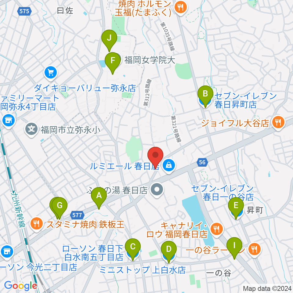 フカノ楽器店 春日ピアノ教室周辺のコンビニエンスストア一覧地図