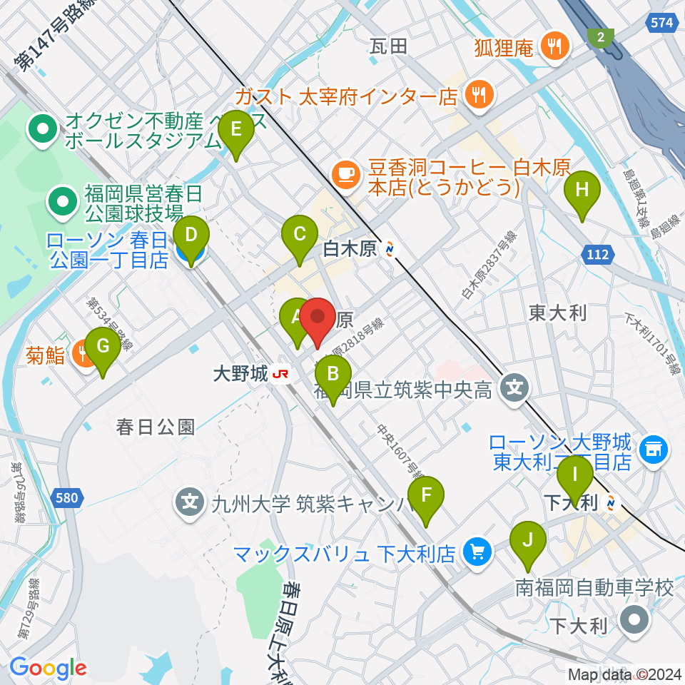 フカノ楽器店 大野城ピアノ教室周辺のコンビニエンスストア一覧地図