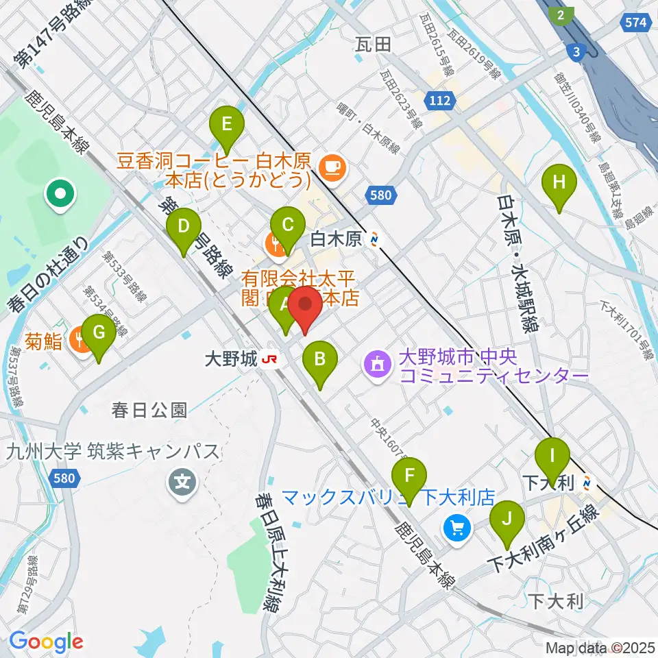 フカノ楽器店 大野城ピアノ教室周辺のコンビニエンスストア一覧地図