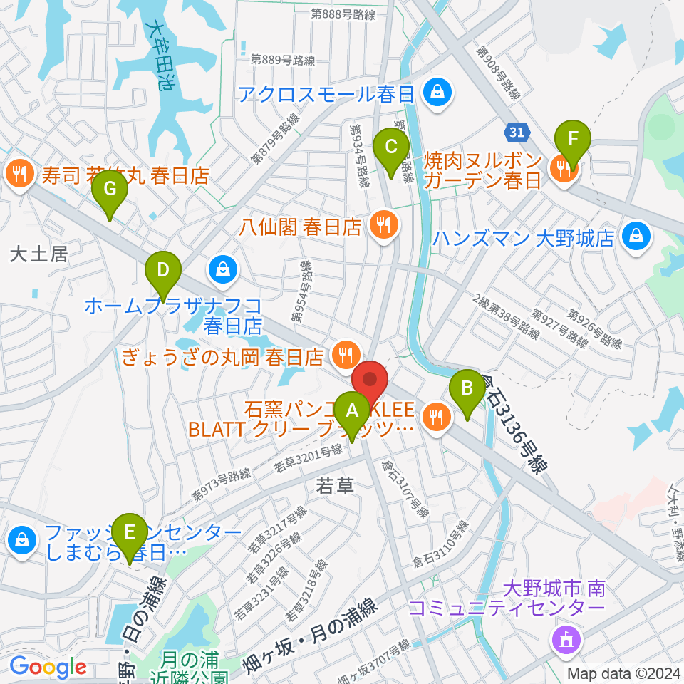 フカノ楽器店 大野城南ピアノ教室周辺のコンビニエンスストア一覧地図