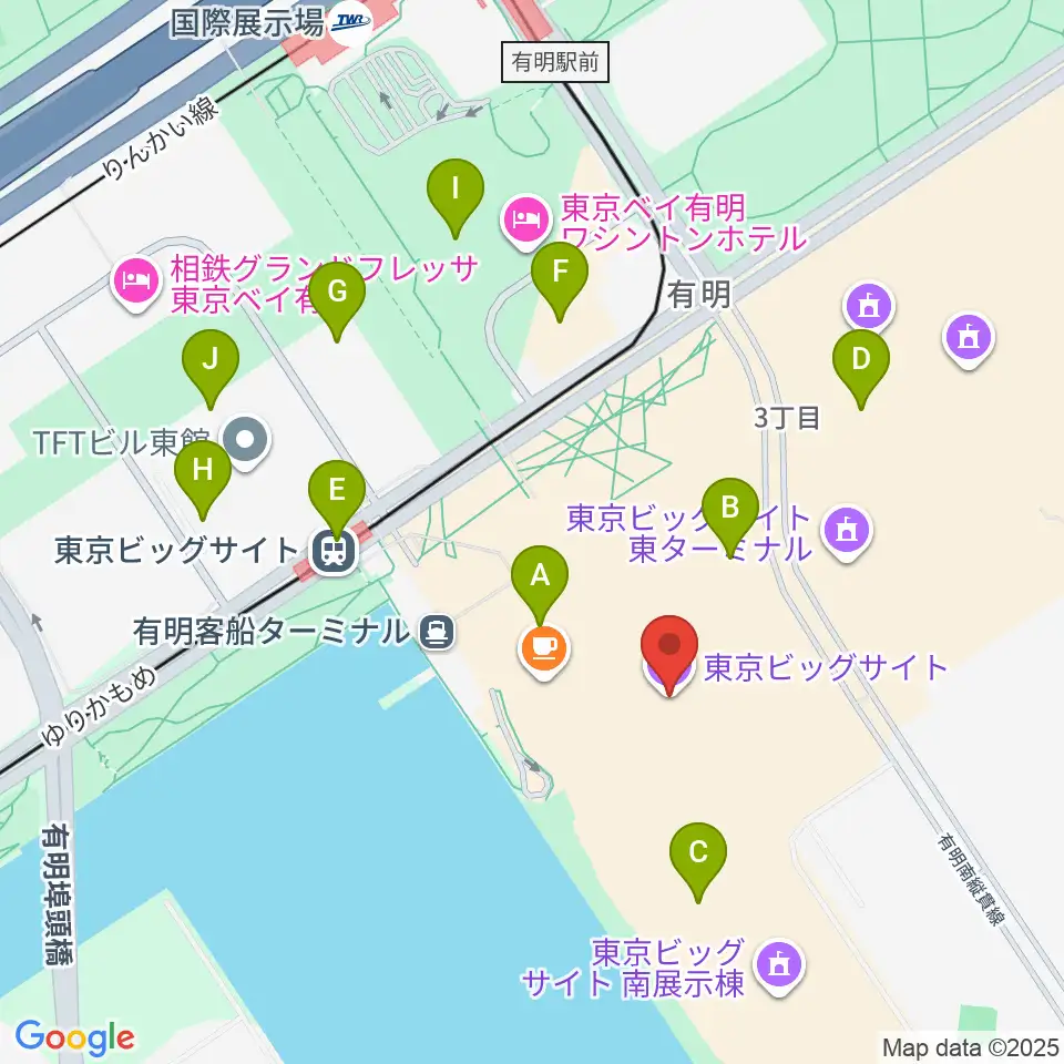 東京ビッグサイト周辺のコンビニエンスストア一覧地図