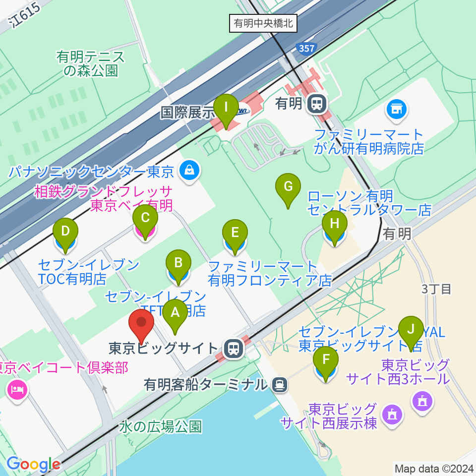 TFTホール周辺のコンビニエンスストア一覧地図