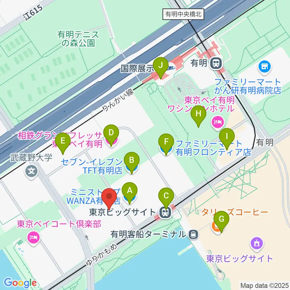 TFTホール周辺のコンビニエンスストア一覧地図